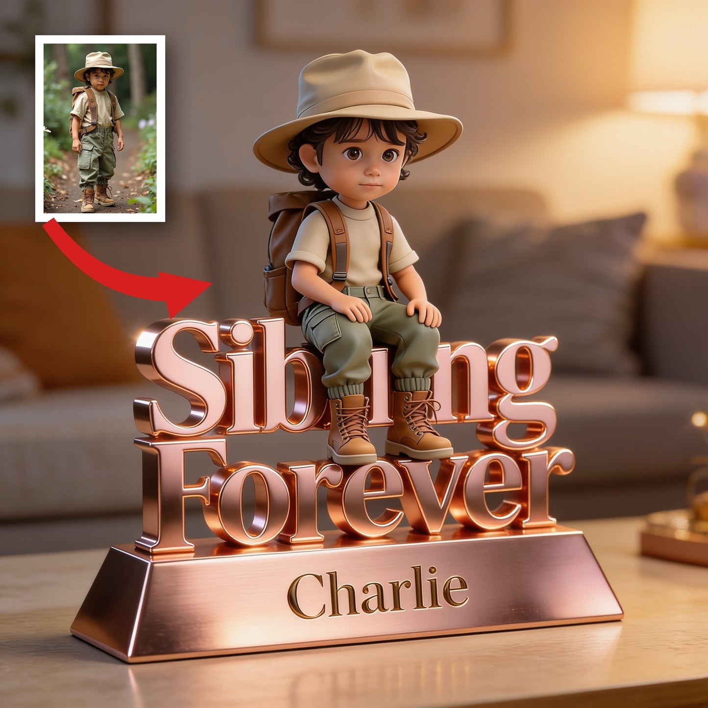 Sibling Forever Personalized Custom Shaped Acrylic Plaque | Cute Young Children Family Keepsake Gift for Desk Home Decor