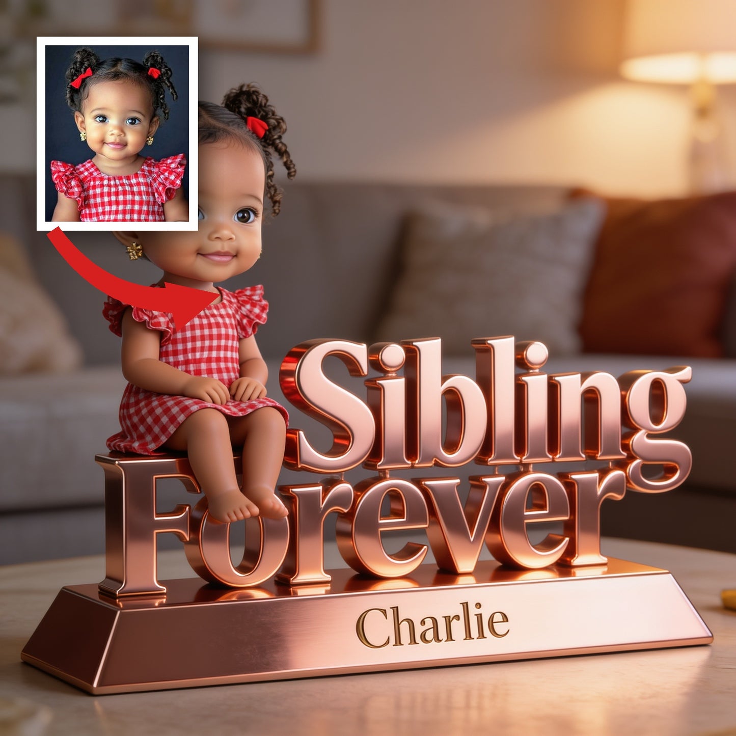 Sibling Forever Personalized Custom Shaped Acrylic Plaque, Cute Young Children Family Keepsake Home Decor Gift