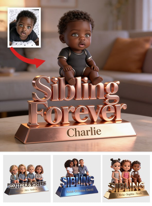 Personalized Sibling Forever Acrylic Plaque - Custom Keepsake with Three Young Children, Heartwarming Family Gift for Home Desk Display