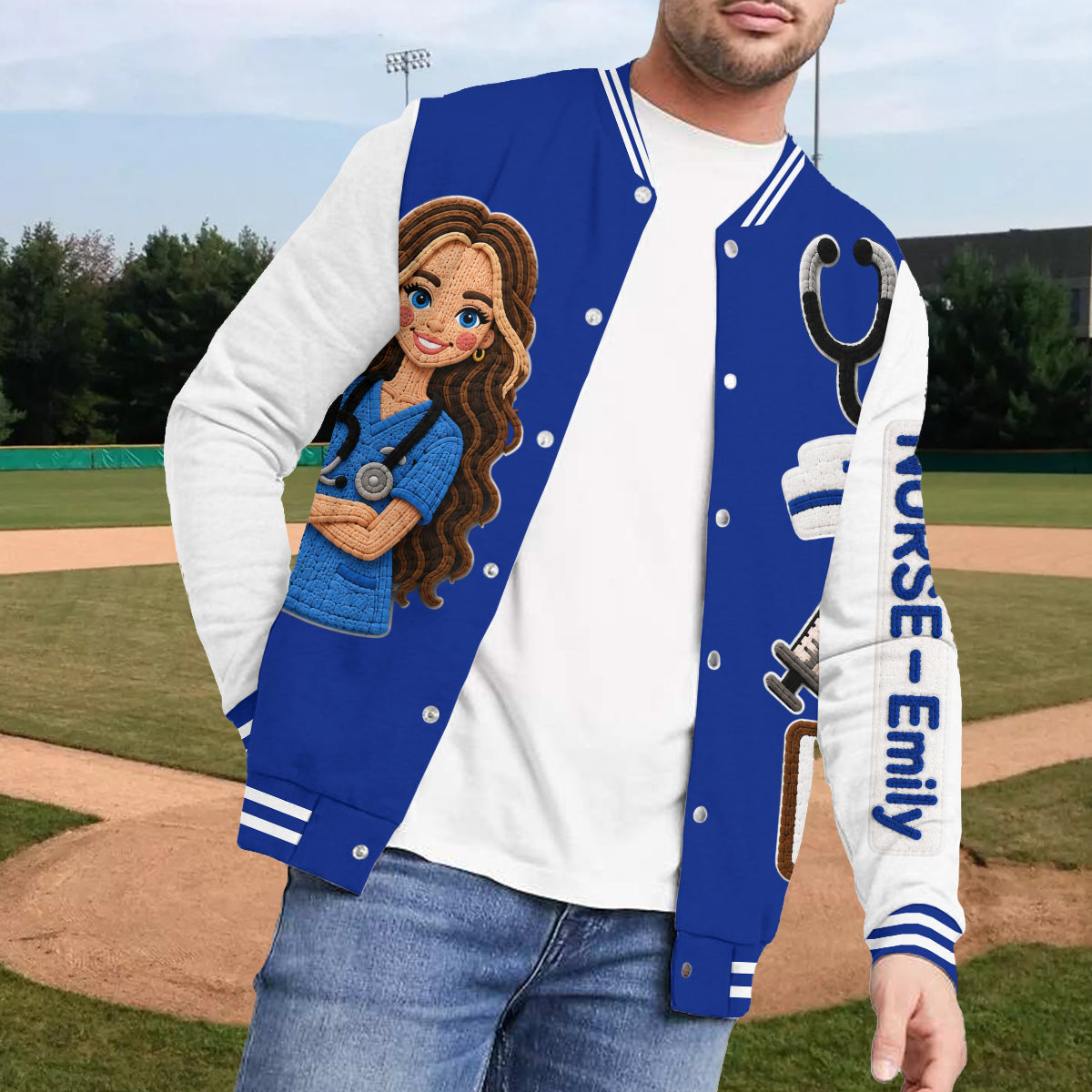 Veste Varsity Infirmière 3D Personnalisée Cadeau Appréciation Vie Infirmière
