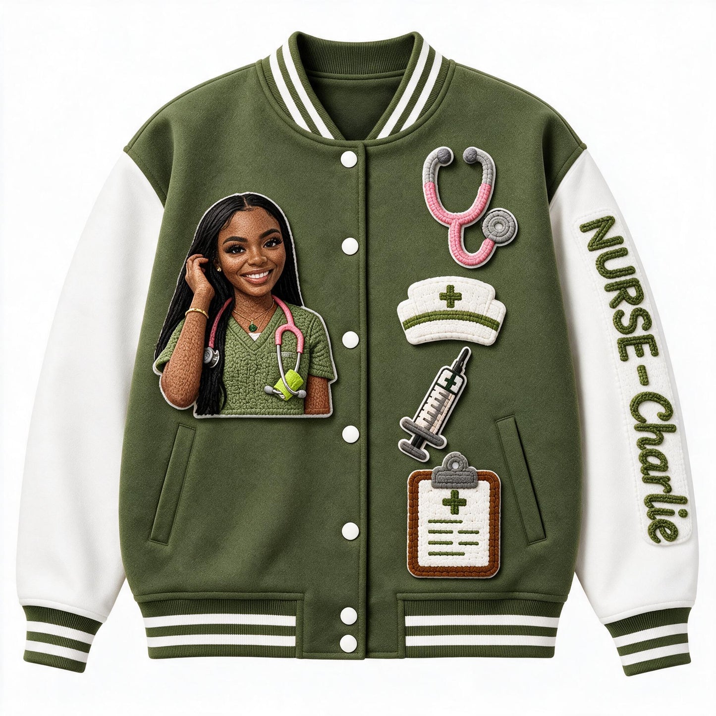 Personalized Black Nurse Life Varsity Jacket Custom Embroidered Appreciation Gift for RN Healthcare Nursing Staff