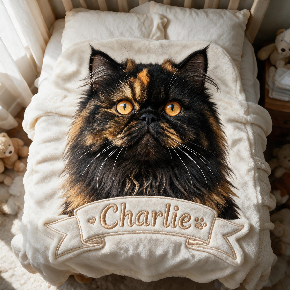 Couverture en Fleece Personnalisée en Forme de Chat Persan Écaille de Tortue, Cadeau Douillet pour Amateurs de Chats