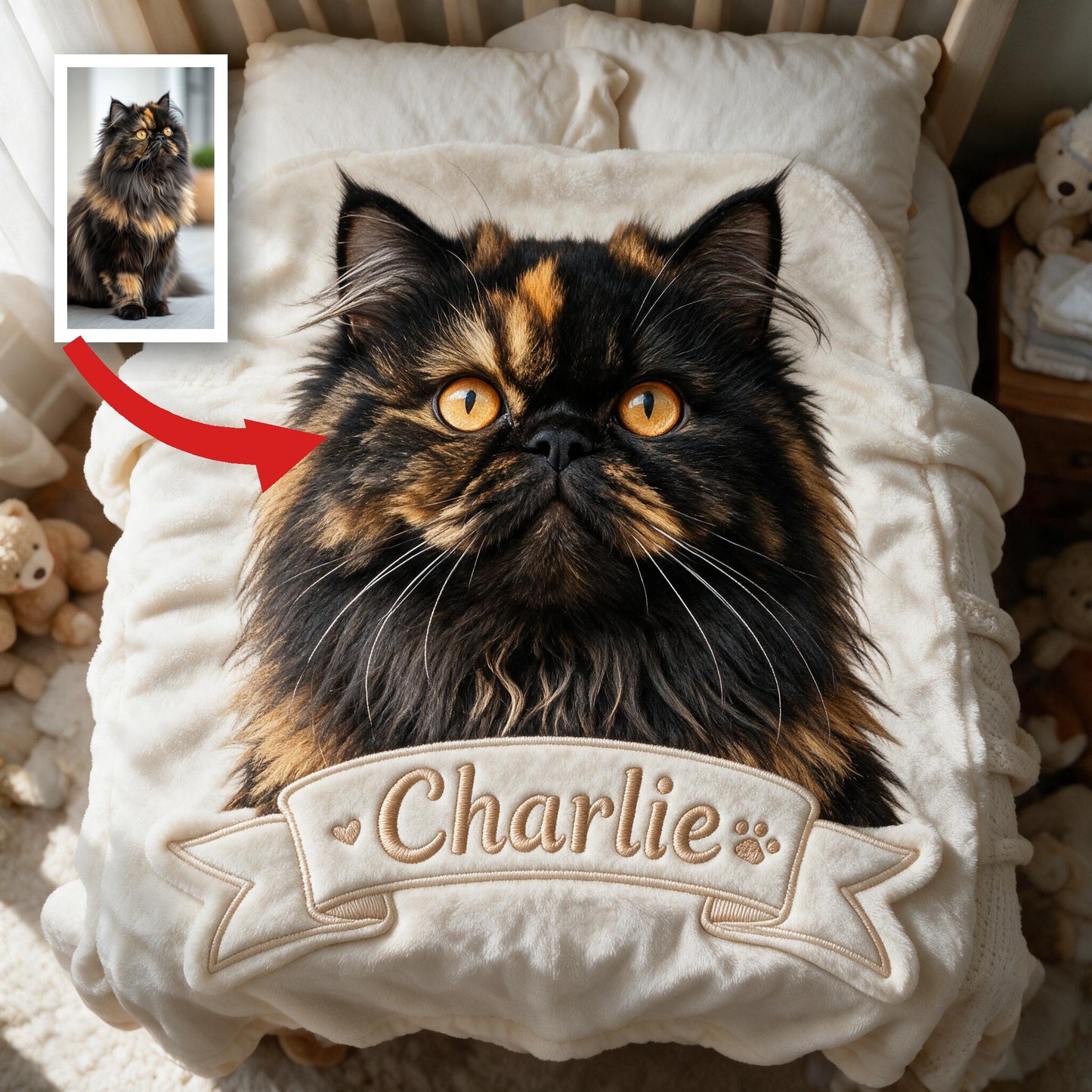 Couverture en Fleece Personnalisée en Forme de Chat Persan Écaille de Tortue, Cadeau Douillet pour Amateurs de Chats