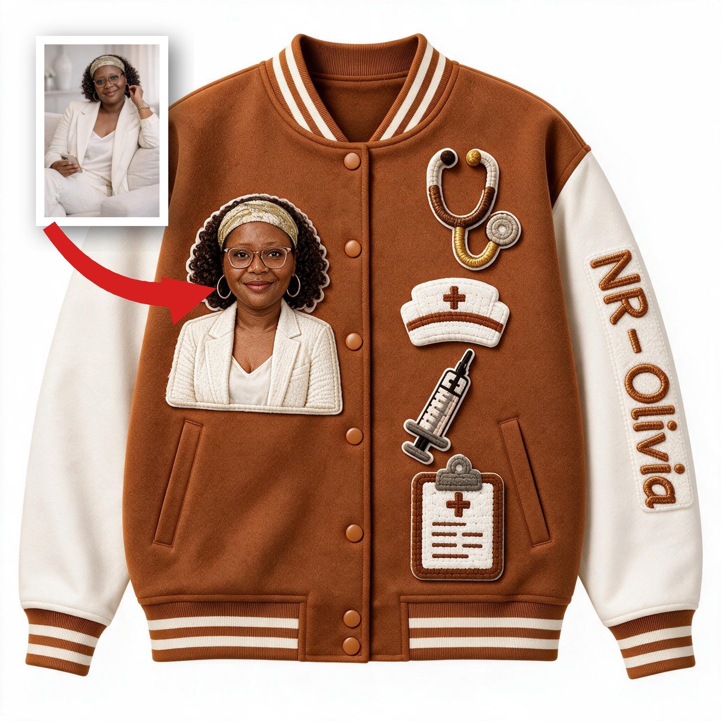 Personalized Old Black Nurse Varsity Jacket Custom Embroidered Healthcare Appreciation Gift for Nursing Staff Casual Outerwear