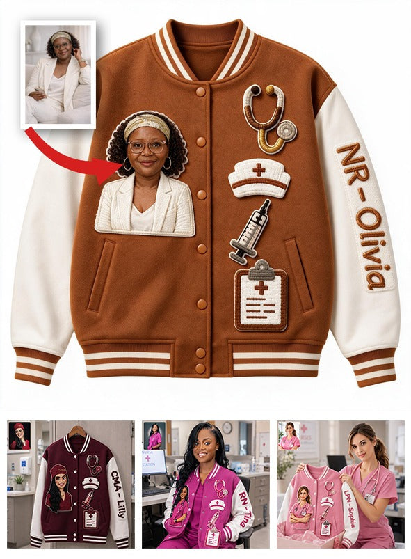 Personalized Old Black Nurse Varsity Jacket Custom Embroidered Healthcare Appreciation Gift for Nursing Staff Casual Outerwear
