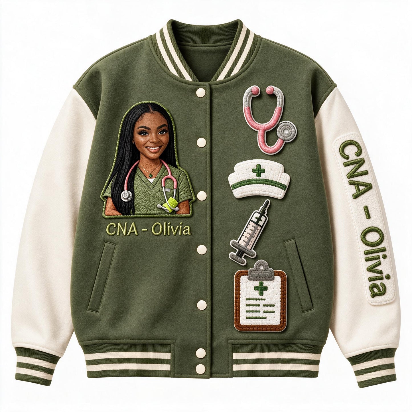 Personalized Black Nurse Varsity Jacket Custom Embroidered Healthcare Staff Appreciation Gift for CNA Nursing Professionals