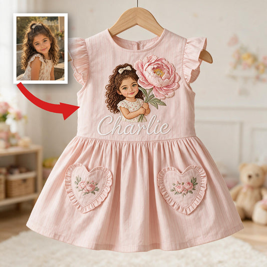 Robe Enfant Personnalisée Fille Latina 3 Ans Manches Volantes Roses, Cadeau Nommé Personnalisé