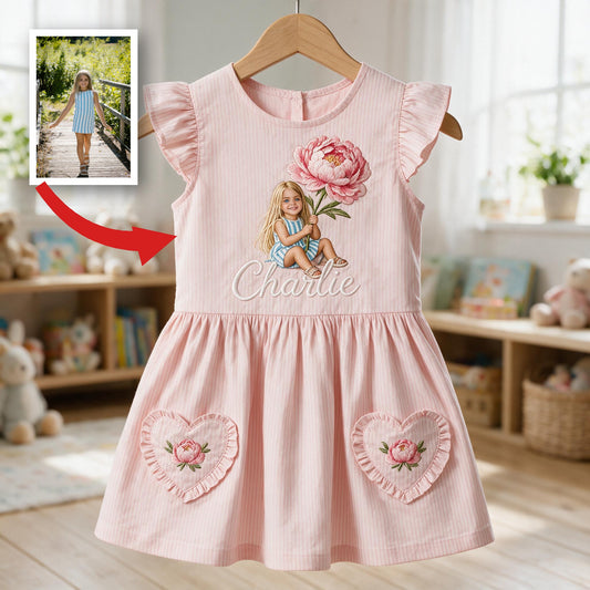 Robe Personnalisée Fille de 5 Ans avec Manches Volantes Roses - Cadeau d'Anniversaire