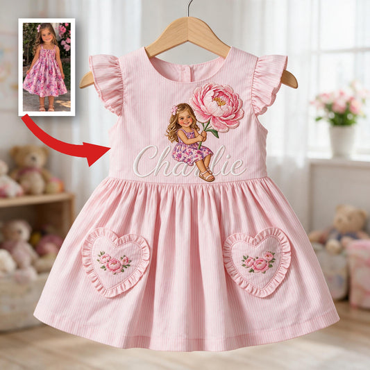 Robe Enfant Personnalisée Fille 4 Ans, Design Pivoine, Cadeau Anniversaire