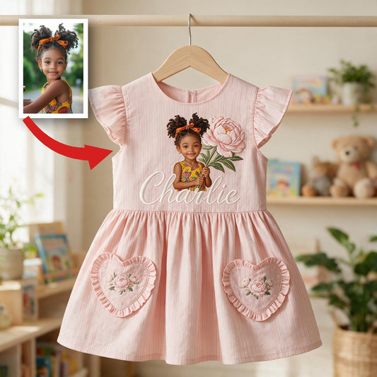 Robe Personnalisée Fille de 3 Ans à Manches Volantes Roses - Cadeau Idéal