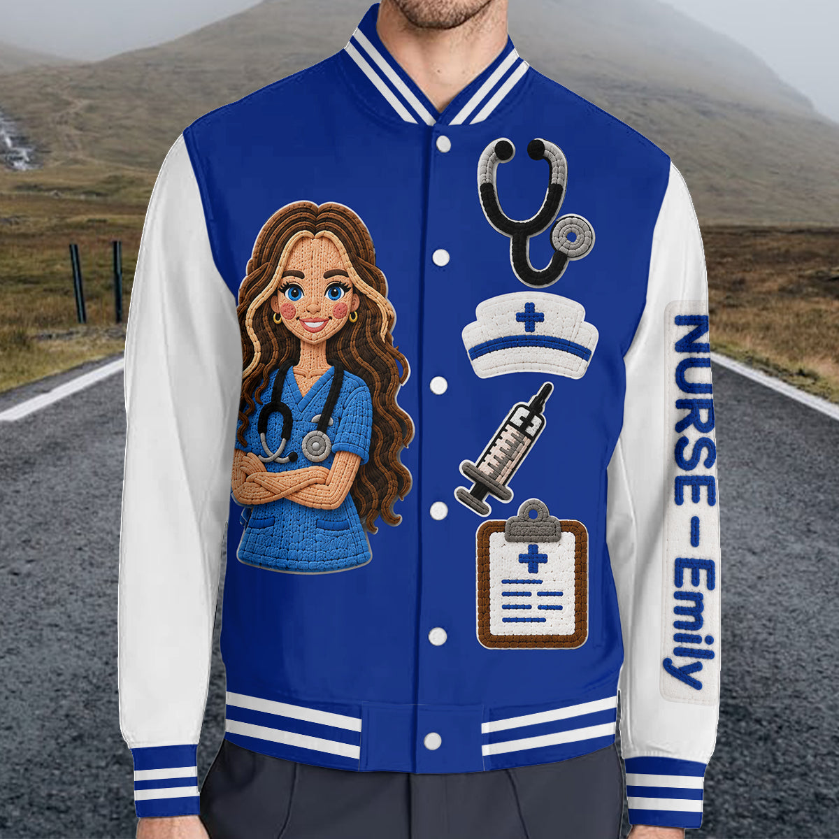 Personalized Custom Photo Old Black Nurse Varsity Jacket, Unique Nurse Life Appreciation Gift for CNA Healthcare Workers