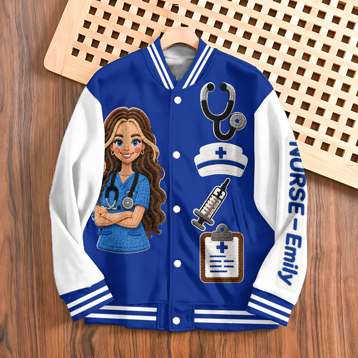 Personalized Custom Photo Old Black Nurse Varsity Jacket, Unique Nurse Life Appreciation Gift for CNA Healthcare Workers