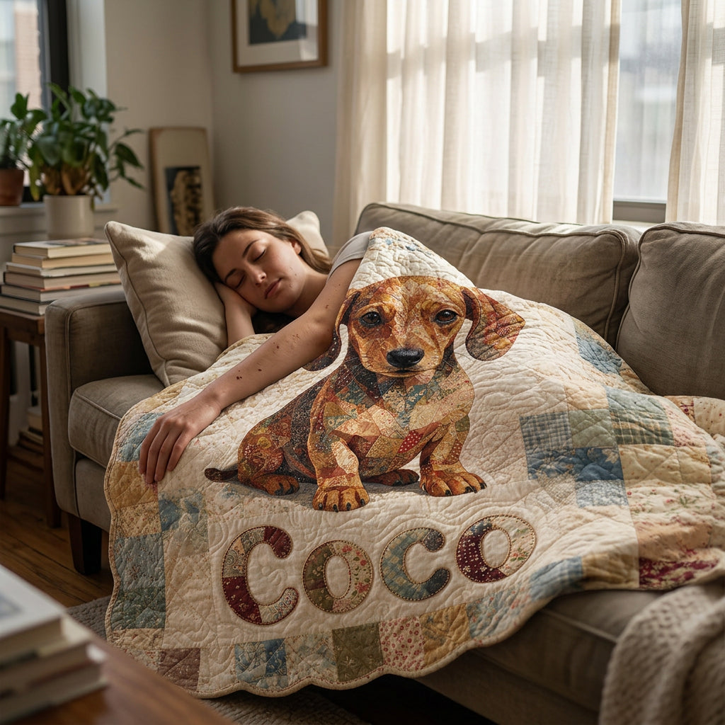 Personalized Short-Legged Black & Tan Dachshund Patchwork Fleece Blanket | Cozy Custom Gift For Dachshund Lovers Home Decor