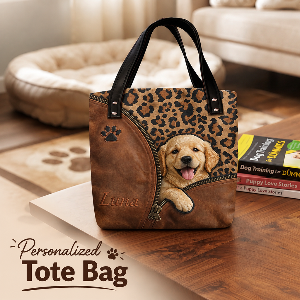 Personalized Peeking German Shepherd Tote Bag Custom Dog Owner Gift Pet Lover Shoulder Bag for Work Travel Shopping