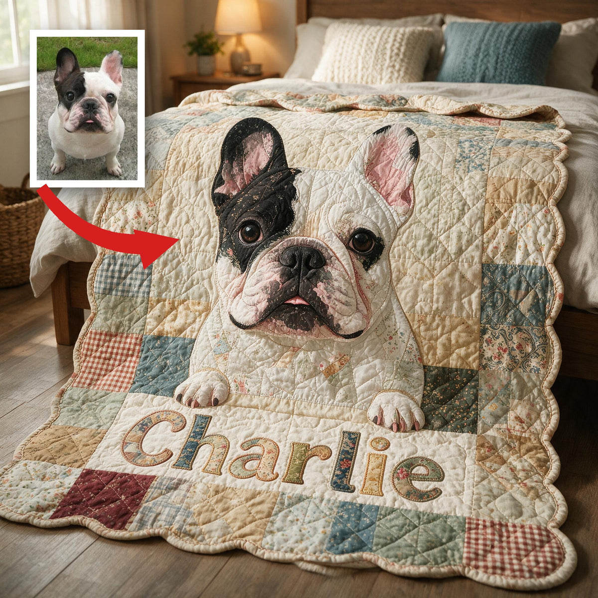 Cute French Bulldog Patchwork Personalized Shaped Fleece Blanket, Cozy Gift for Frenchie Owners and Dog Lovers