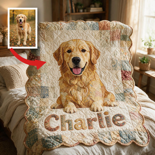 Couverture en polaire patchwork personnalisée Golden Retriever, cadeau douillet pour les propriétaires et amoureux des chiens