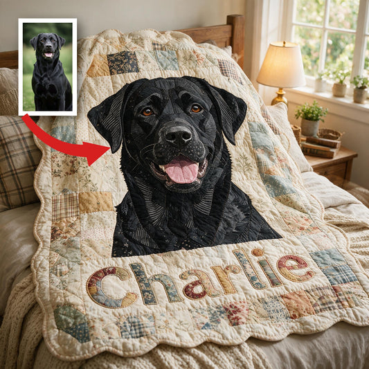 Couverture en polaire patchwork personnalisée pour Labrador Noir, cadeau douillet pour amoureux des chiens