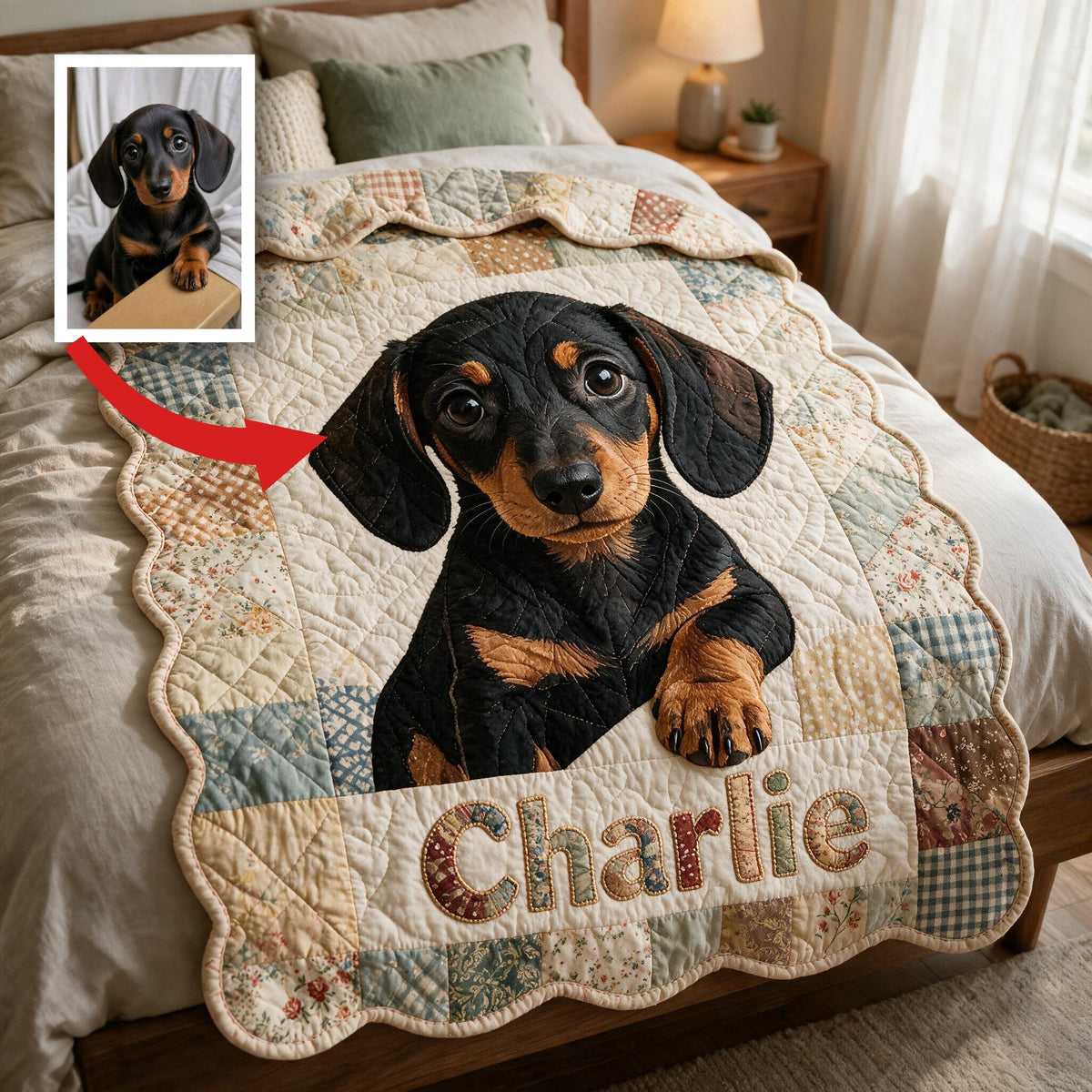 Personalized Short-Legged Black & Tan Dachshund Patchwork Fleece Blanket | Cozy Custom Gift For Dachshund Lovers Home Decor