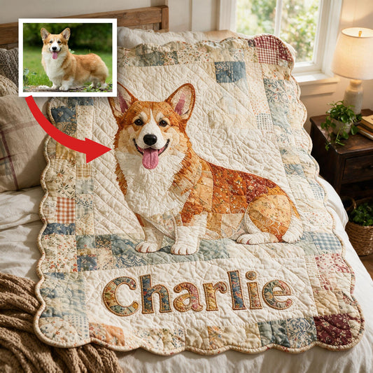 Couverture en Fleece Patchwork Corgi Gallois Personnalisée, Douce et Chaleureuse pour les Amateurs de Chiens