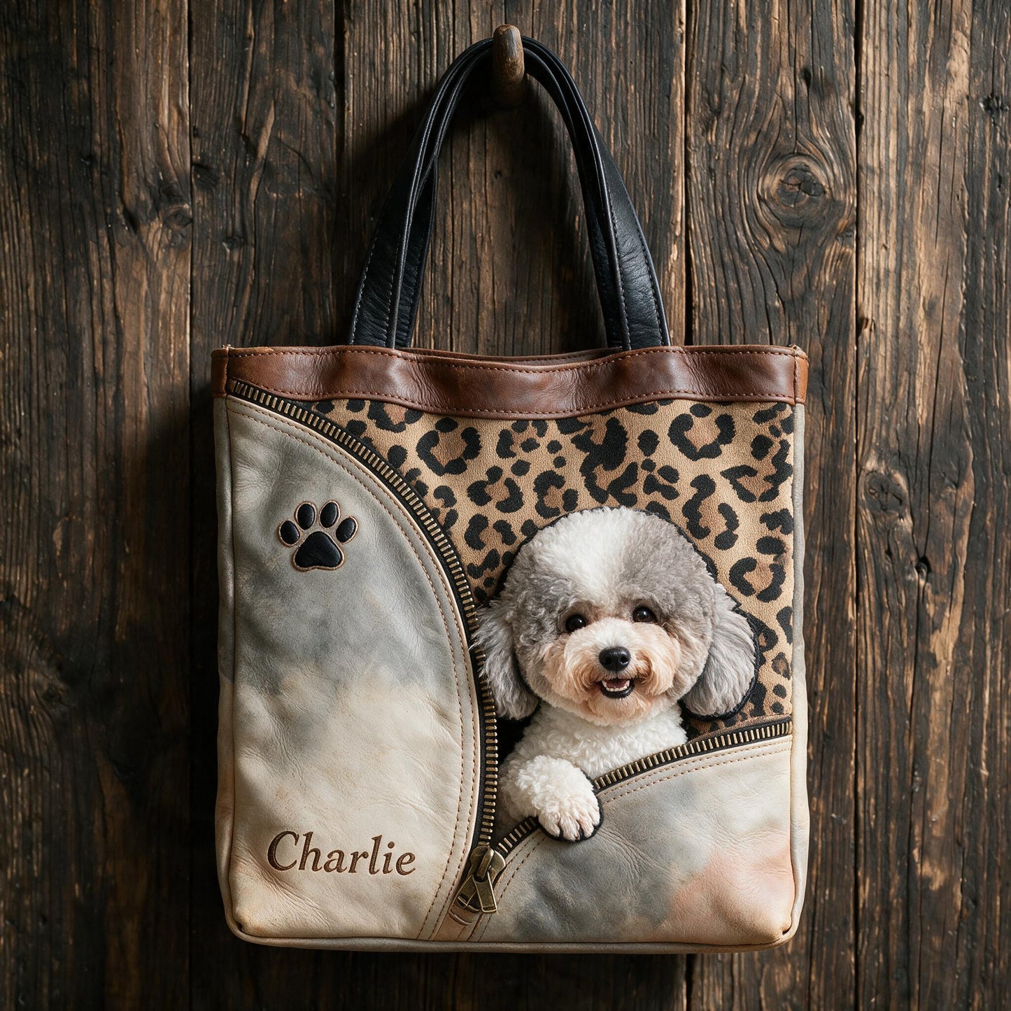 Personalized Fluffy Toy Poodle Peeking Tote Bag Custom Dog Lover Gift for Poodle Parent Work Shopping Travel Carryall