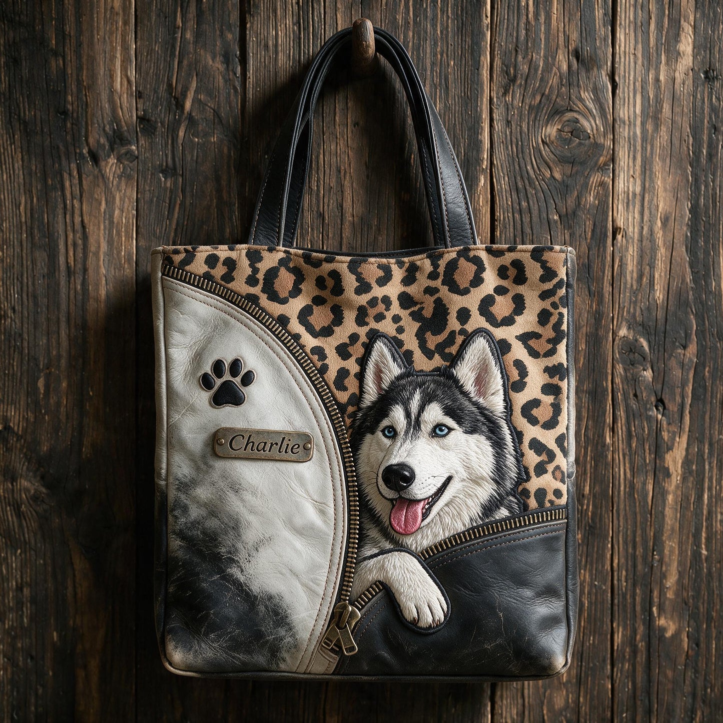 Personalized Peeking Siberian Husky Tote Bag, Custom Blue-Eyed Husky Dog Lover Gift for Everyday Use