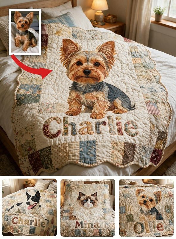 Personalized Patchwork Yorkshire Terrier Shaped Fleece Blanket, Custom Gift for Yorkie Dog Lovers and Pet Owners