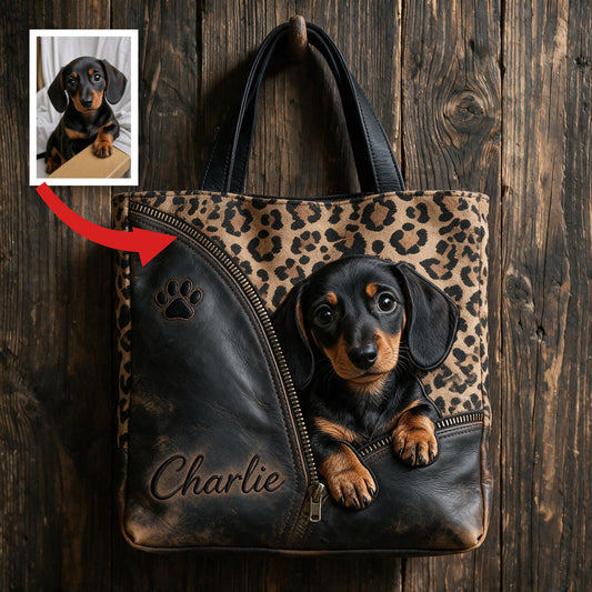 Sac fourre-tout personnalisé avec un teckel noir et feu, cadeau sur mesure pour les propriétaires de teckels et les amoureux des chiens