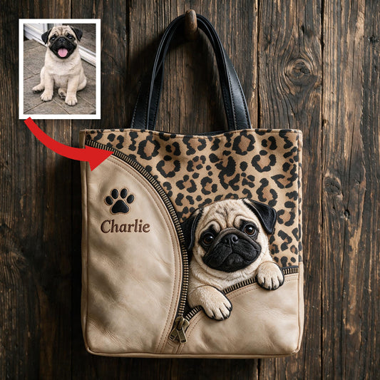 Sac fourre-tout personnalisé avec un Pug faon en léopard pour les amoureux de Pug