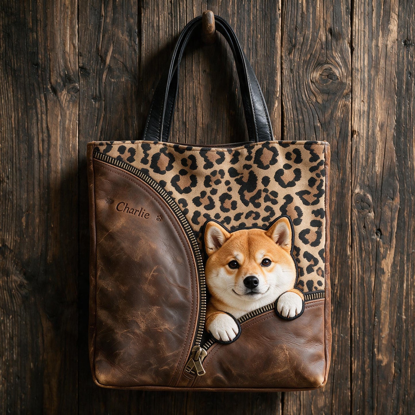 Personalized Peeking Shiba Inu Tote Bag Custom Pet Lover Gift for Shiba Inu Owners Dog Mom Shopping Work Bag
