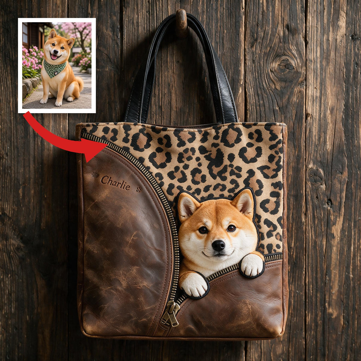 Personalized Peeking Shiba Inu Tote Bag Custom Pet Lover Gift for Shiba Inu Owners Dog Mom Shopping Work Bag