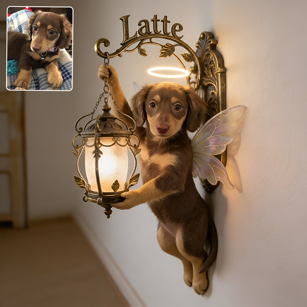 Personalized Fluffy Pomeranian Fairy Lantern Wooden Wall Mount Sign, Cute Dog Lover Home Decor Gift