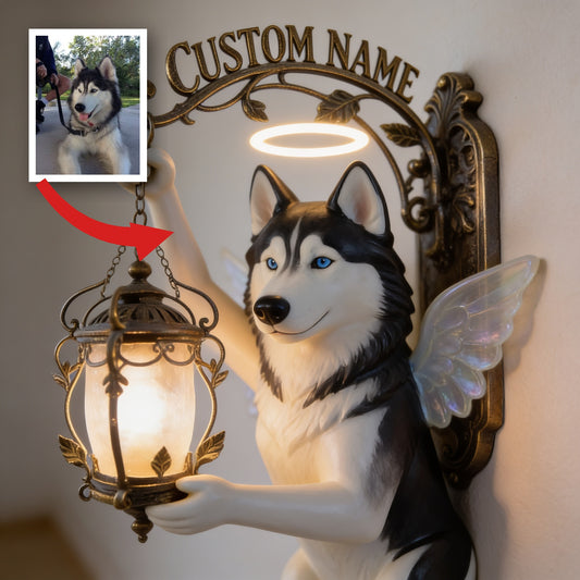Panneau mural en bois personnalisé avec un Husky sibérien aux yeux bleus, cadeau déco pour amoureux des chiens
