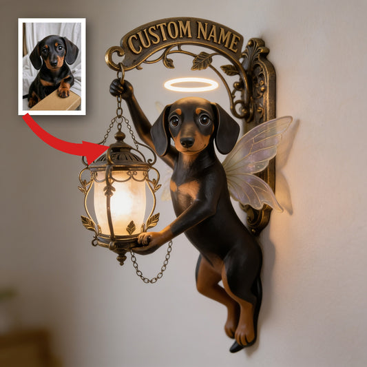 Panneau mural en bois personnalisé avec un teckel ange - Cadeau unique pour les amoureux des animaux