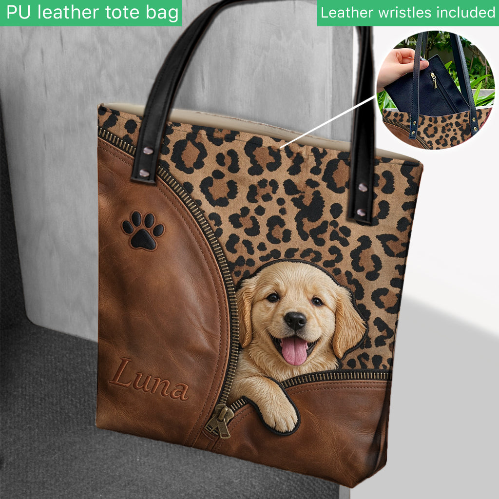 Personalized Yellow Labrador Retriever Peeking Tote Bag Custom Gift for Lab Dog Lovers and Pet Owners