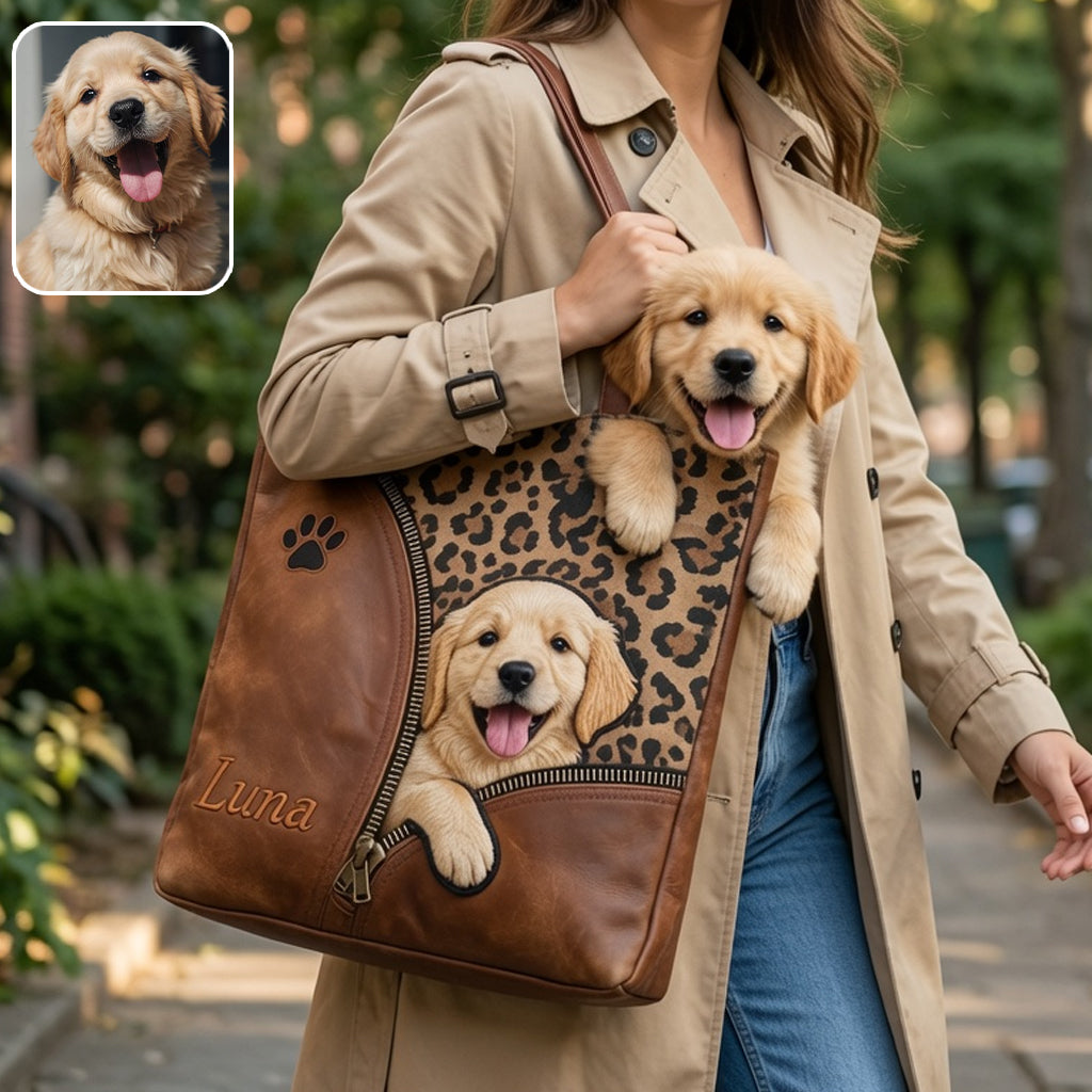 Personalized Peeking Border Collie Tote Bag, Custom Dog Owner Gift Durable Everyday Pet Shoulder Bag