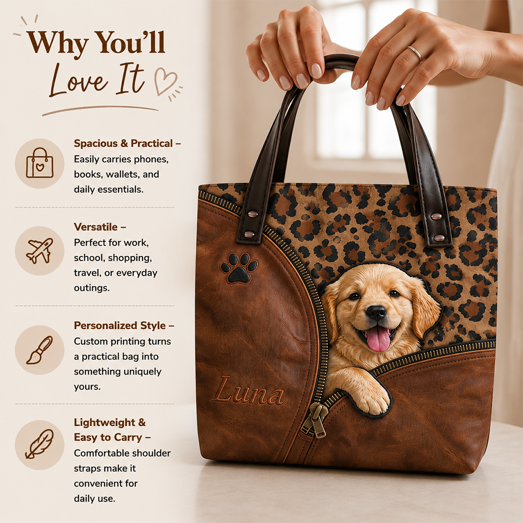 Personalized Peeking Fluffy Pomeranian Tote Bag, Custom Dog Lover Gift for Pet Owners for Shopping, Work and Travel