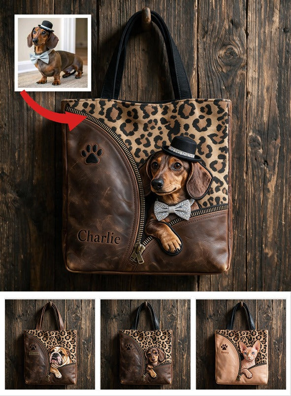Personalized Peeking Brown Dachshund Tote Bag, Custom Gift for Dachshund Owners, Stylish Pet Tote for Work, Shopping and Travel
