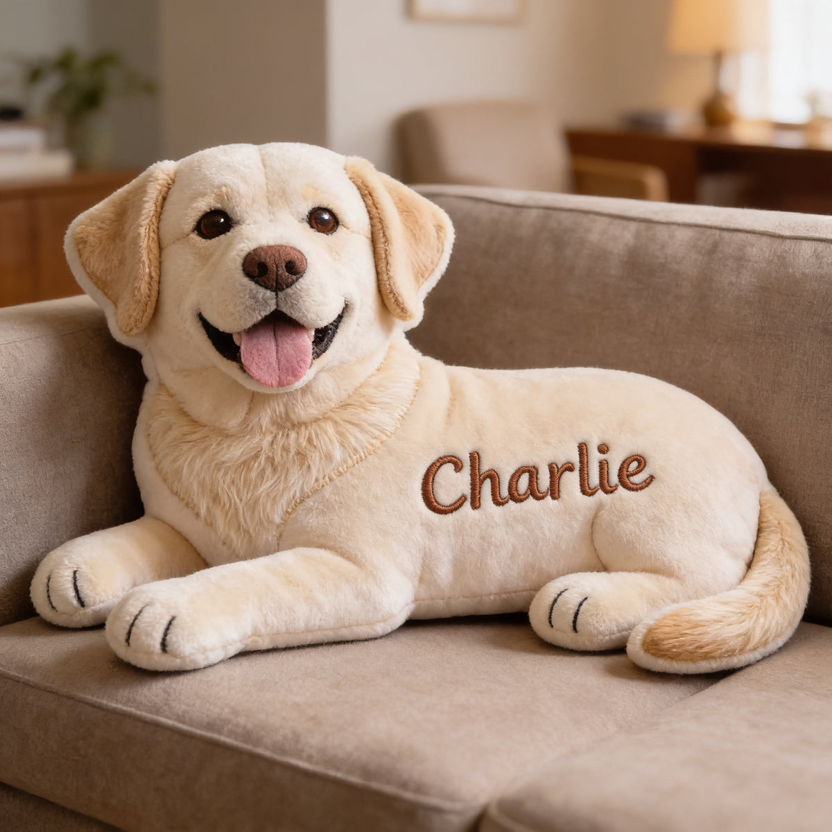 Personalized Yellow Labrador Retriever Faux Fur Shaped Pillow, Custom Gift for Dog Lover Home Decor