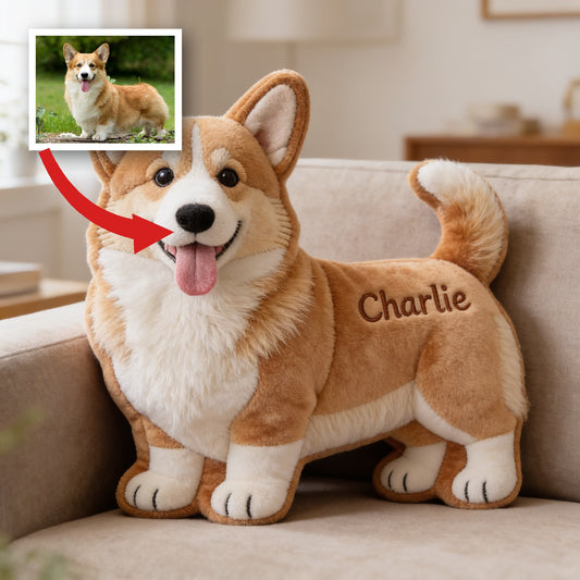 Coussin en Fausse Fourrure en Forme de Welsh Corgi Personnalisé - Cadeau Décor Maison
