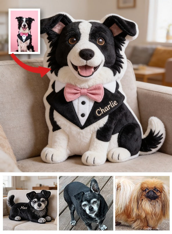 Personalized Black and White Border Collie Faux Fur Shaped Pillow, Custom Dog Lover Home Decor Gift