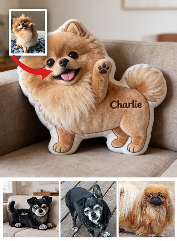 Custom Fluffy Tan Pomeranian Shaped Faux Fur Pillow Personalized Dog Lover Gift Cozy Home Decor