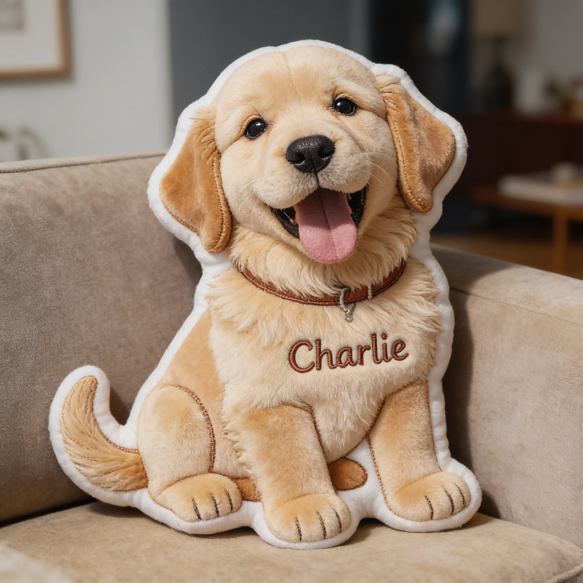 Personalized Fluffy Golden Retriever Puppy Faux Fur Shaped Pillow Custom Gift for Dog Lovers Home Decor