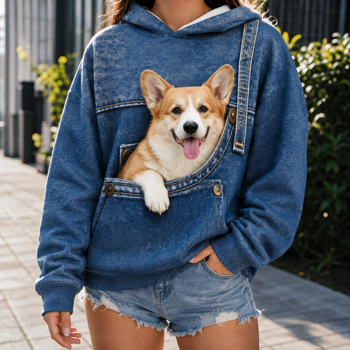 Adorable Smiling Welsh Corgi Pocket Print All Over Hoodie - Personalized Gift for Corgi Dog Owners and Lovers