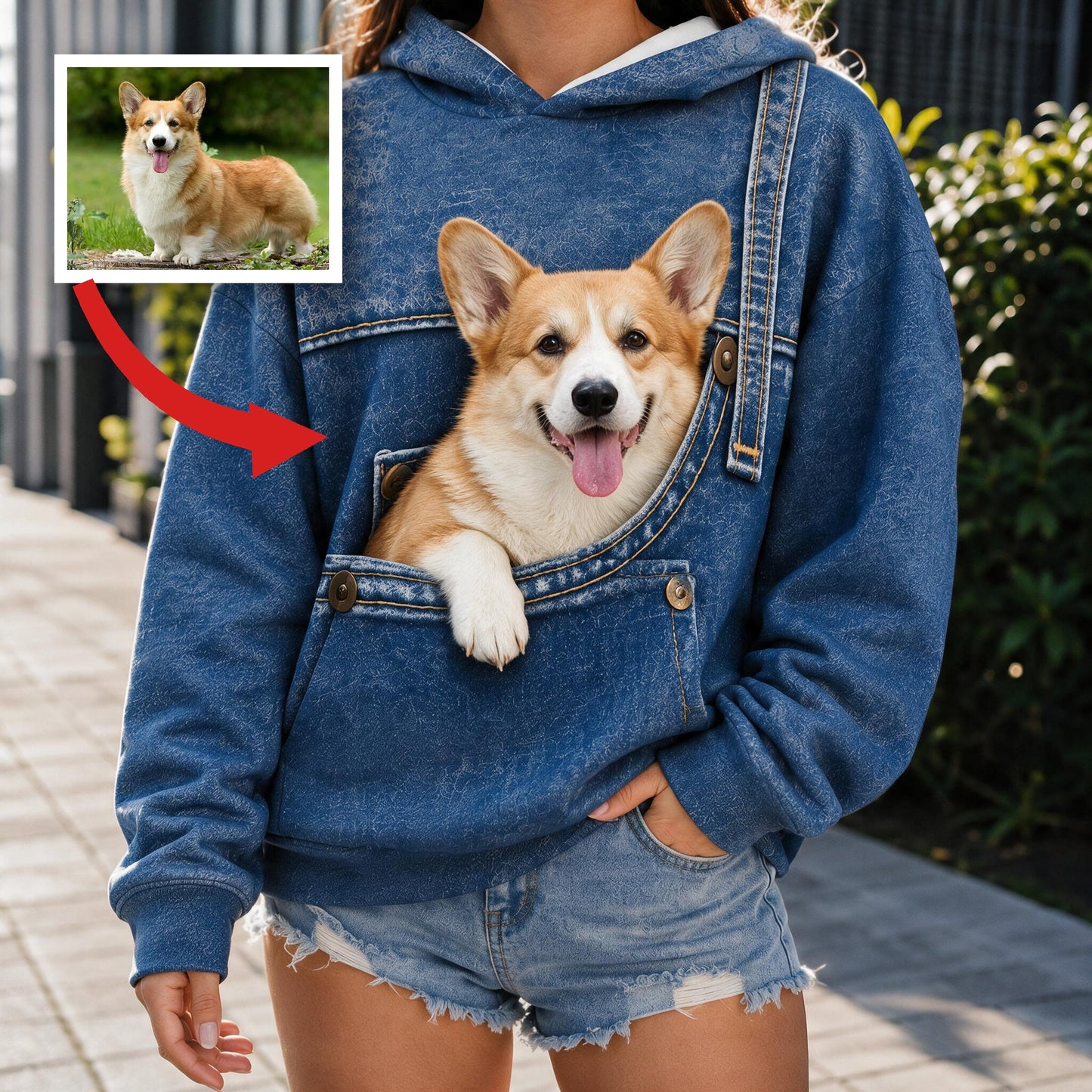 Adorable Smiling Welsh Corgi Pocket Print All Over Hoodie - Personalized Gift for Corgi Dog Owners and Lovers