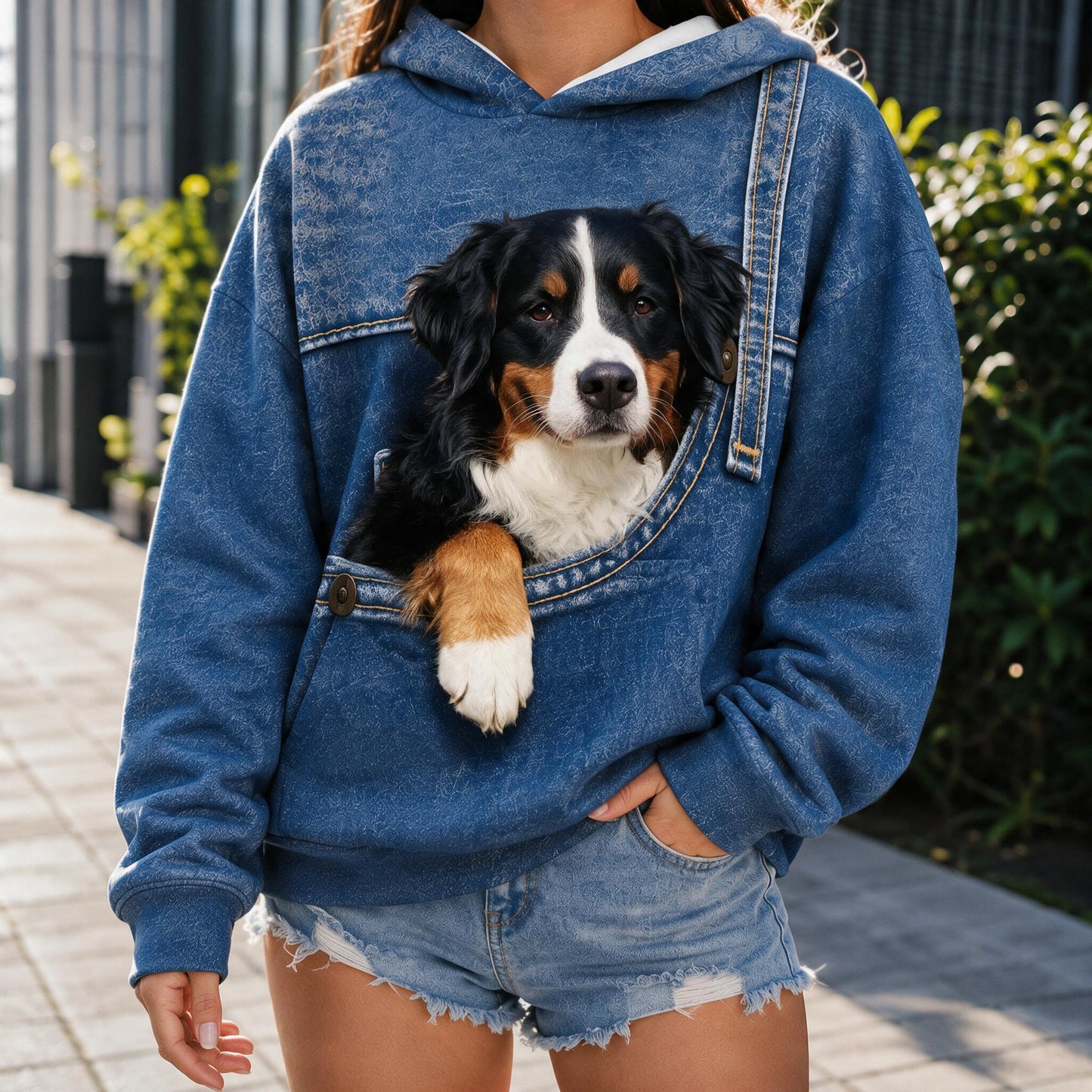 Personalized Tri-Color Australian Shepherd Faux Pocket Print Hoodie, Great Gift for Australian Shepherd Dog Owners
