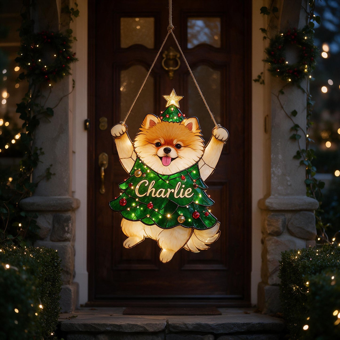 Personalized Fluffy Pomeranian Christmas Tree LED Acrylic Sign, Dog Lover Holiday Home Decor Gift