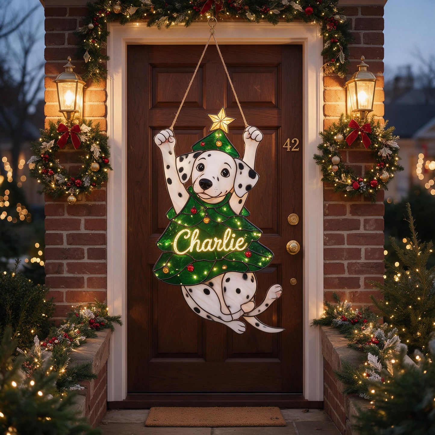 Cute Personalized Spotted Dalmatian Christmas LED Acrylic Sign, Festive Hanging Holiday Door Decor Dog Lover Gift