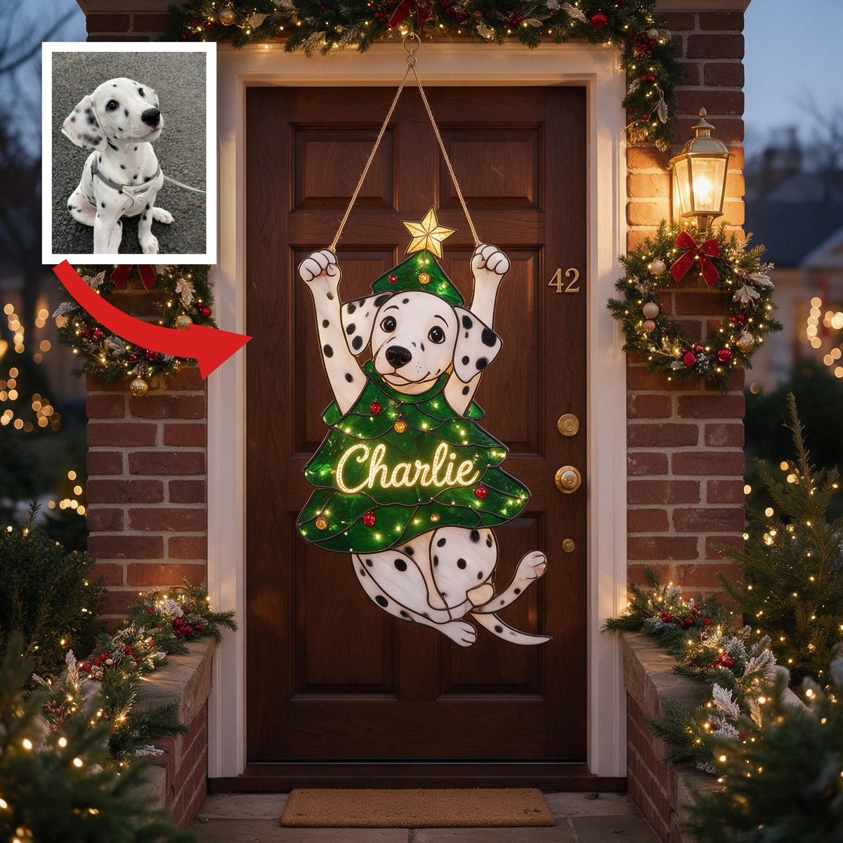 Cute Personalized Spotted Dalmatian Christmas LED Acrylic Sign, Festive Hanging Holiday Door Decor Dog Lover Gift