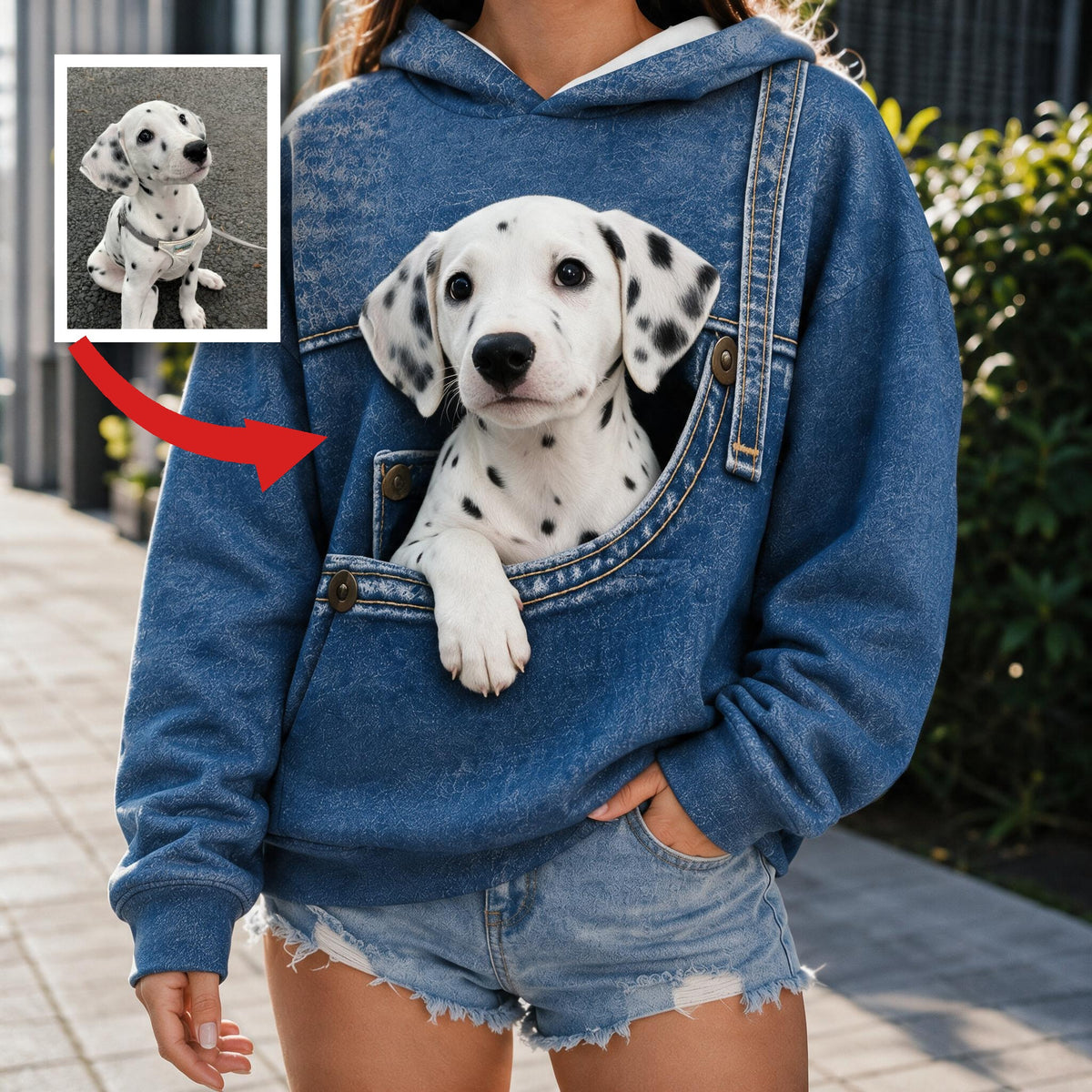 Cute Dalmatian Puppy Pocket Design All Over Print Hoodie, Personalized Gift For Dalmatian Dog Owners