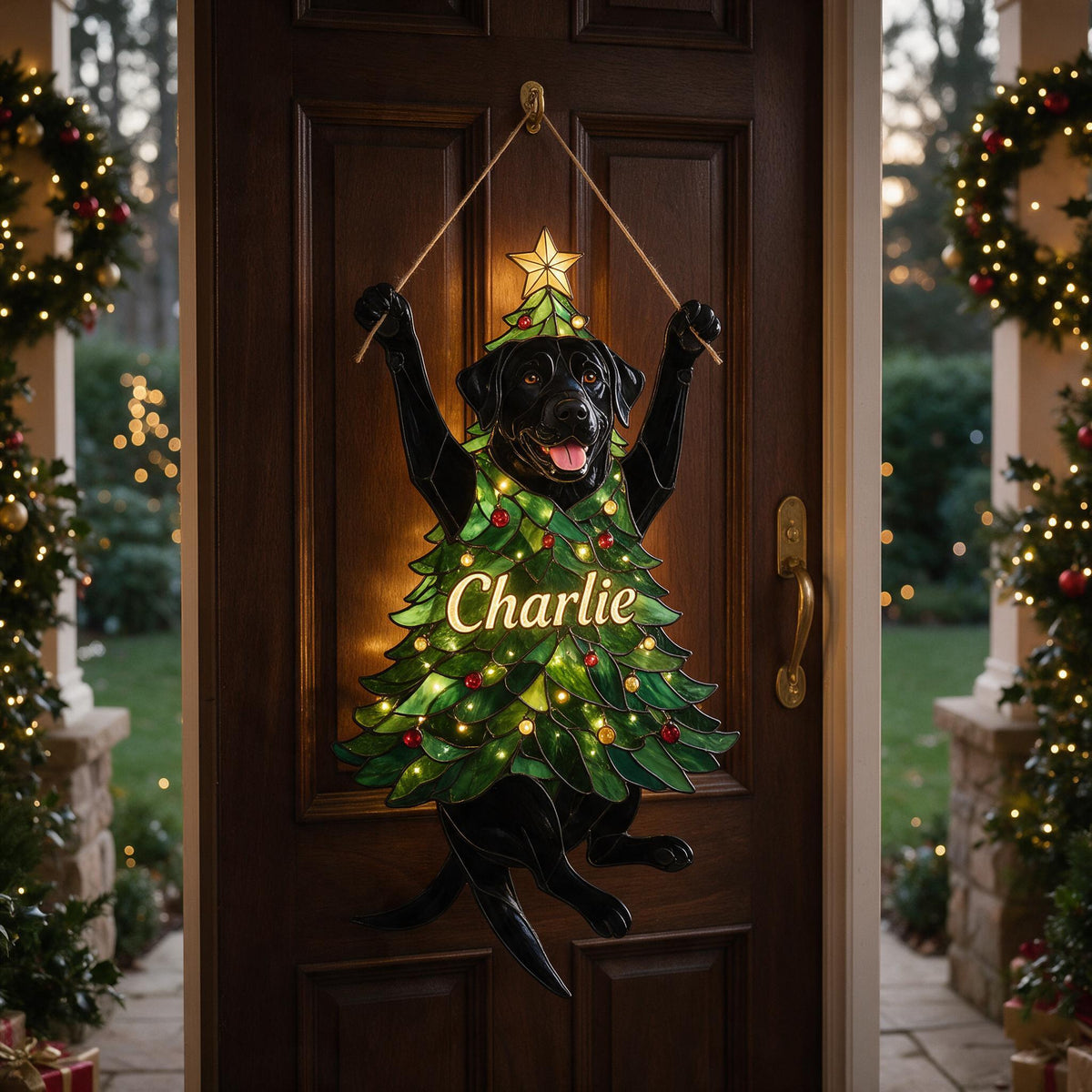 Personalized Black Labrador Retriever Christmas Tree LED Acrylic Sign | Custom Dog Lover Christmas Home Decor Gift